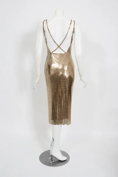 1998 Gianni Versace Couture Documented Runway Gold Metal Mesh Hourglass Dress