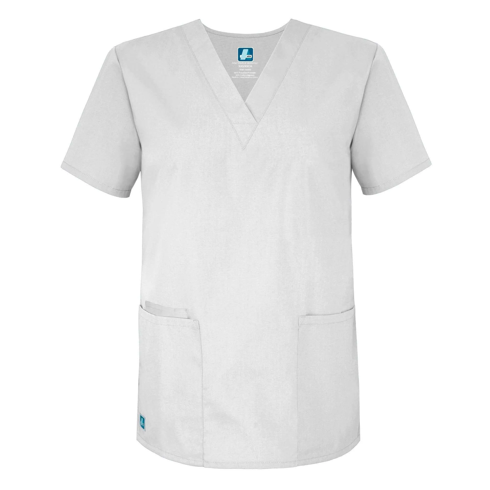 Adar Universal Unisex V-Neck 2 Pocket Scrub Top White S