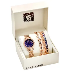 Anne Klein Navy Mother of Pearl Crystal Dial Ladies Watch and Bracelet Set AK/3400NRST