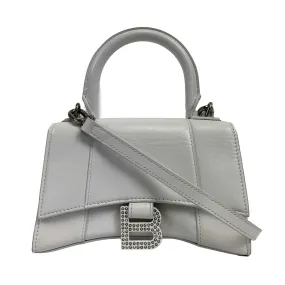 Balenciaga - Hourglass Crystal Logo Leather Top Handle Bag XS - White Crossbody