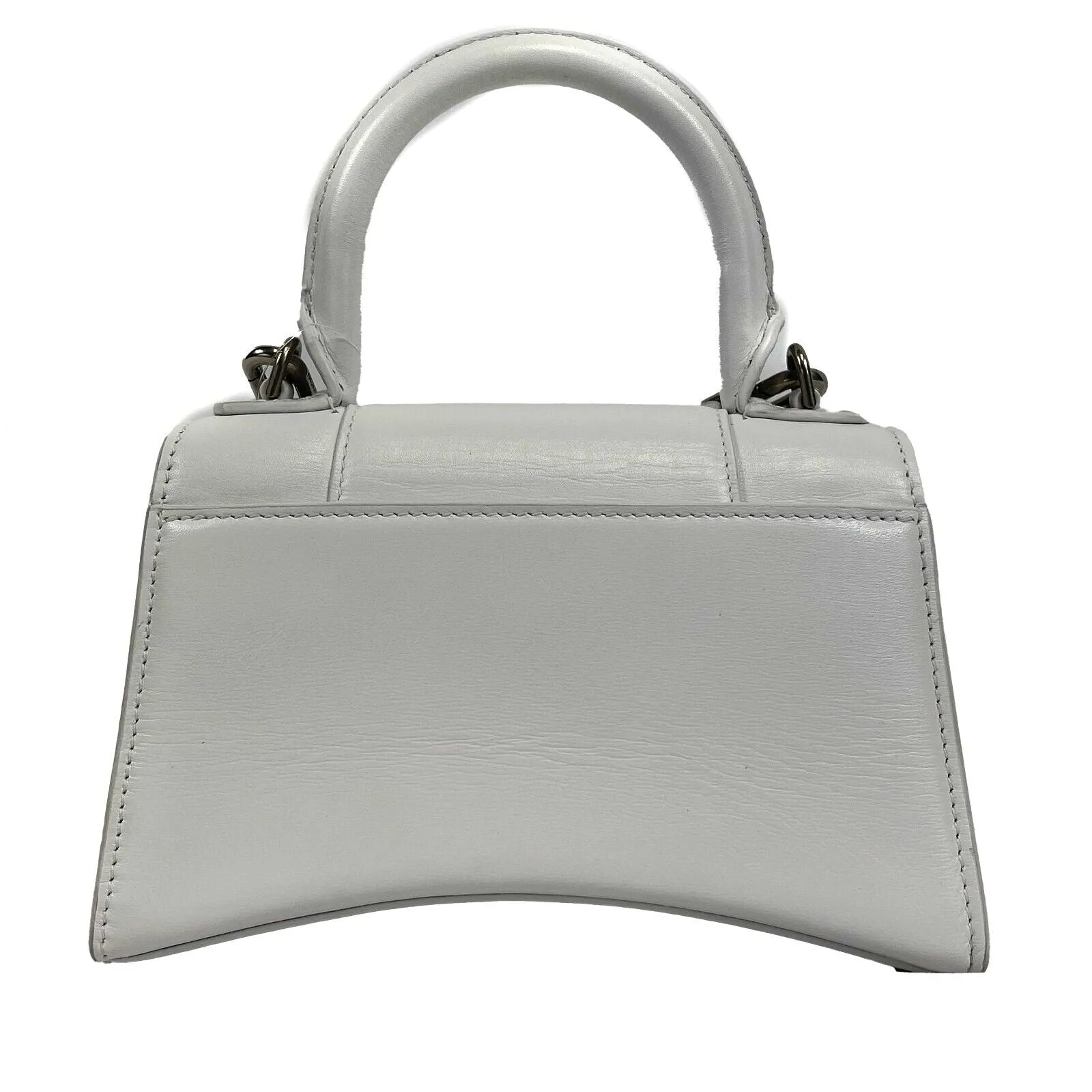 Balenciaga - Hourglass Crystal Logo Leather Top Handle Bag XS - White Crossbody