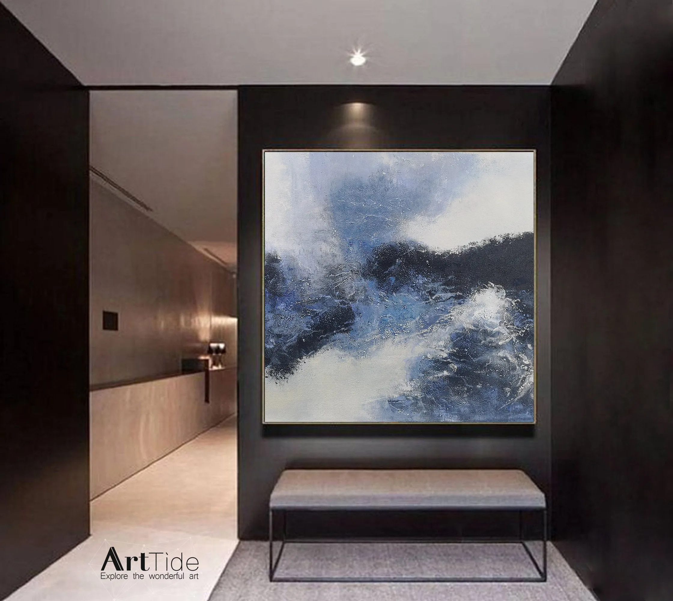 Blue And Black White Abstract Painting Minimalist Art Qp095