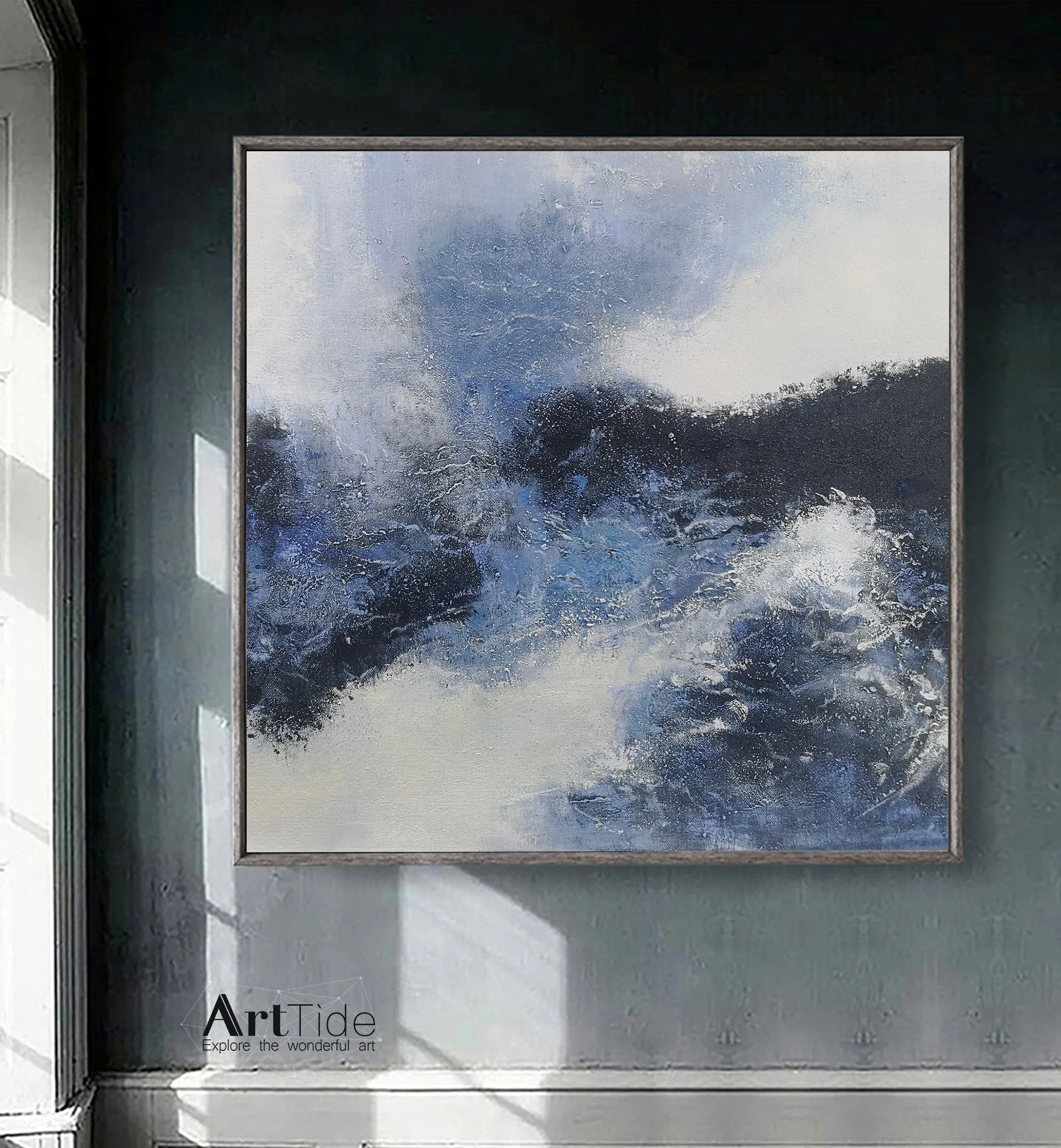 Blue And Black White Abstract Painting Minimalist Art Qp095