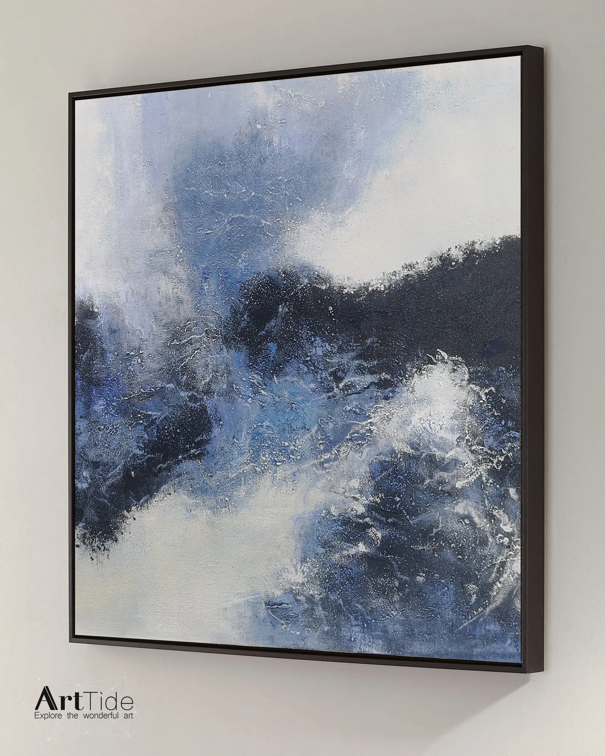 Blue And Black White Abstract Painting Minimalist Art Qp095