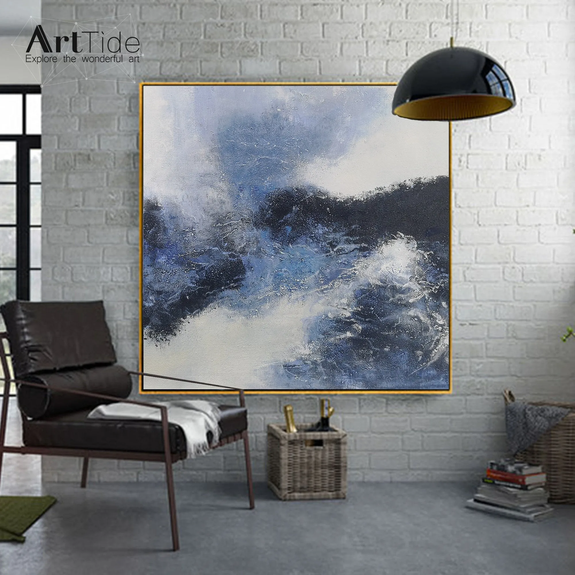 Blue And Black White Abstract Painting Minimalist Art Qp095