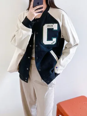 Champion Premium Letterman Big C Logo Varsity Style Jacket Black/Cocoa V79525 586EPB A8IR