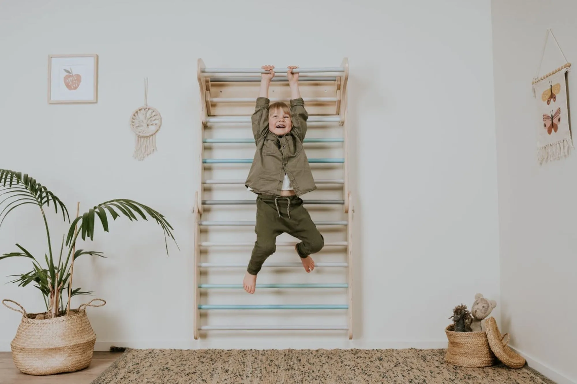 Children's indoor Climbing Triangle and Swedish Wall 4 in1, PASTEL Montessori Pikler Triangle, Climber, Climbing Triangle Set, plus balance board