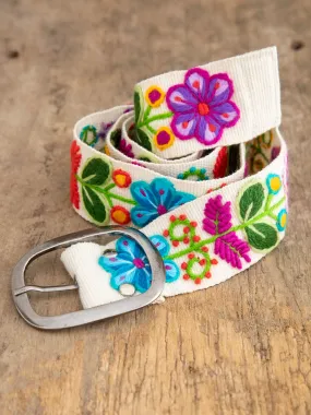 Hand Embroidered Belt - Cream