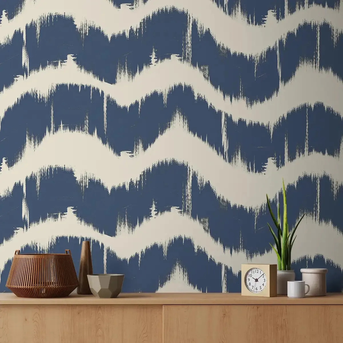 Indigo Waves Blue Modern Abstract Wallpaper for Walls