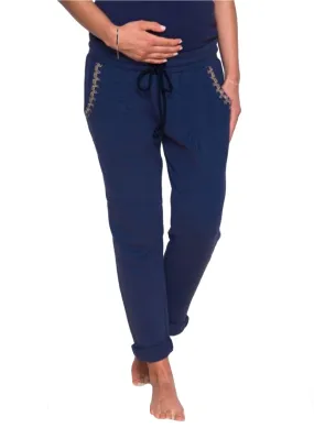 Maternity Embroidered Pants - Navy