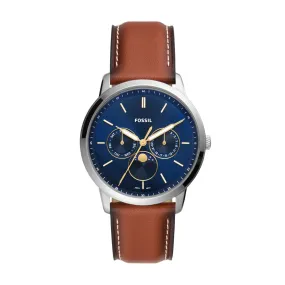 Neutra Minimalist Multifunction Brown Leather Watch