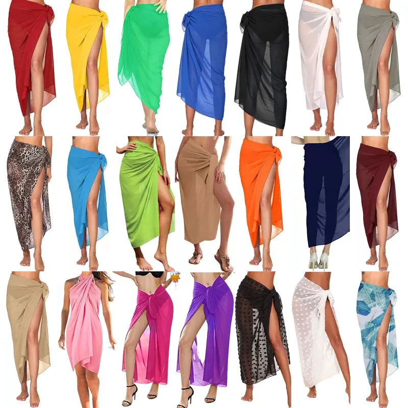 Summer Sexy Beach Skirts Women Beach Wear Chiffon Beach Wrap Skirt Towel Long Sarong Cover Up Sexy Bikini Scarf